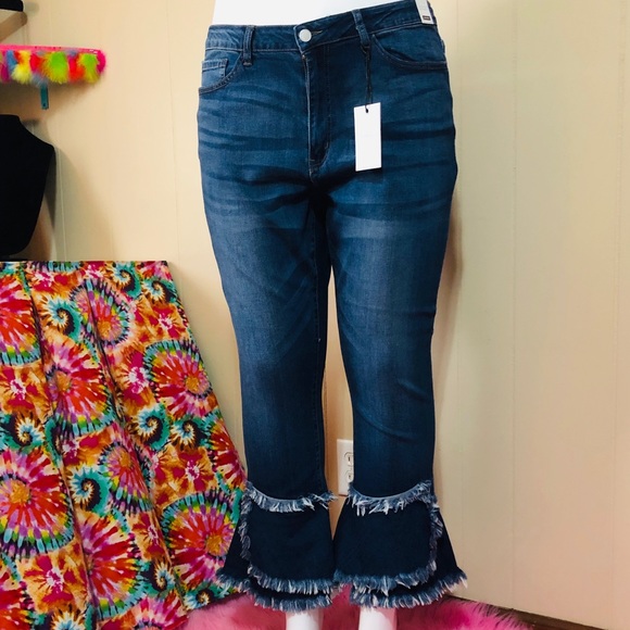 blue jeans with ruffles on the bottom
